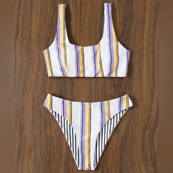White Stripe Bikini Swimsuit - Picture 4 of 4